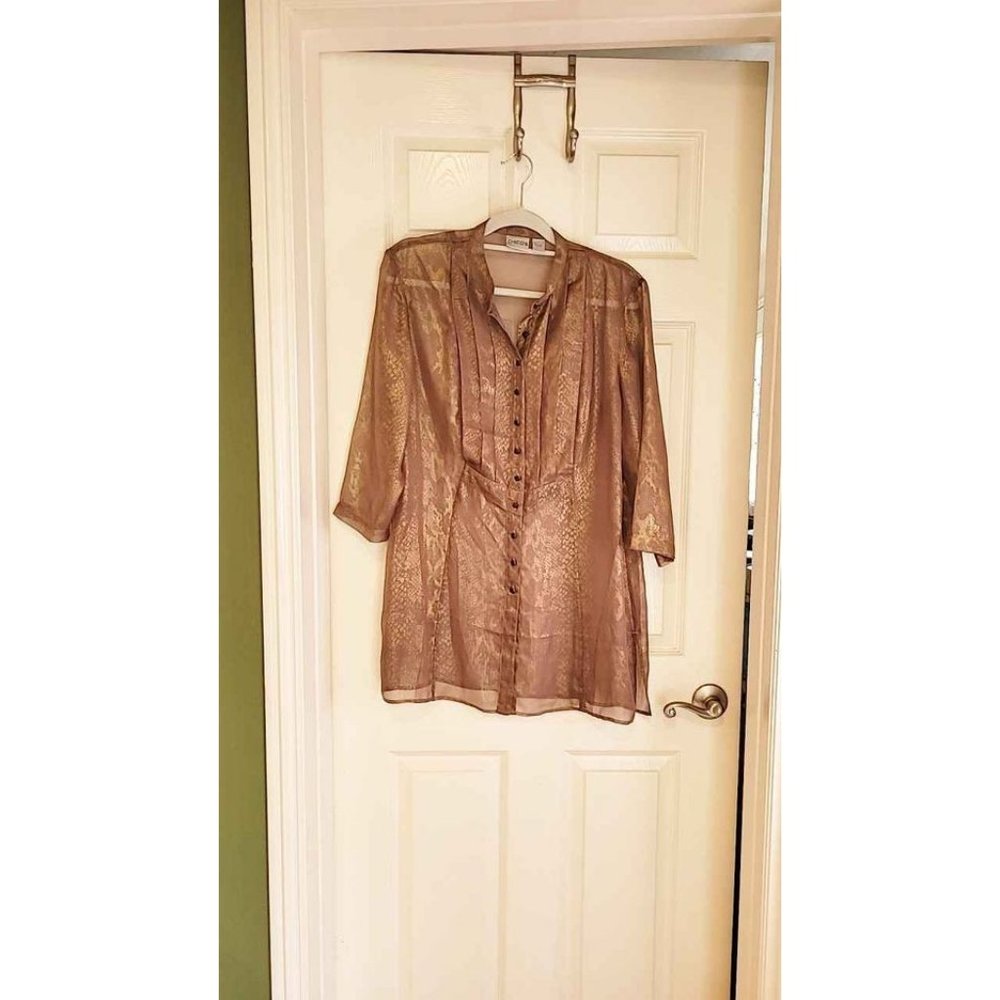 Chico's Gold Print Shirt Blouse Size 2